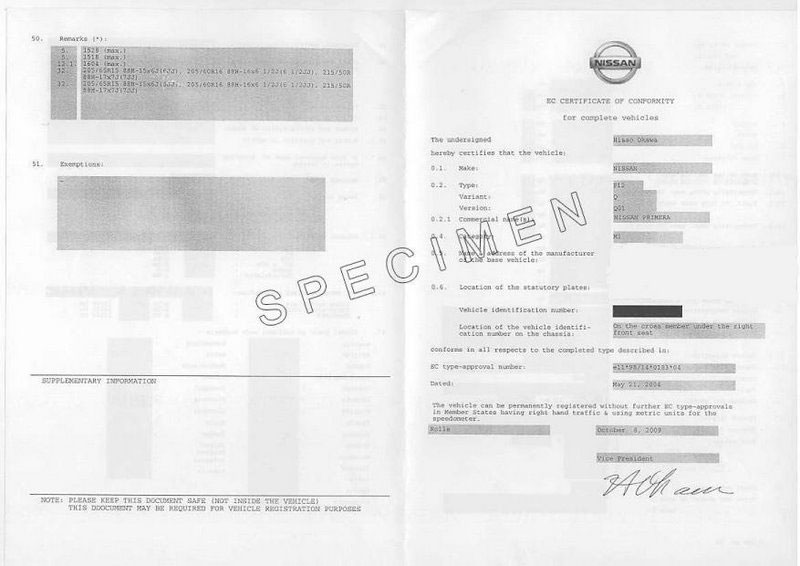 Certificado de Conformidad Nissan (COC) - Certificado de 